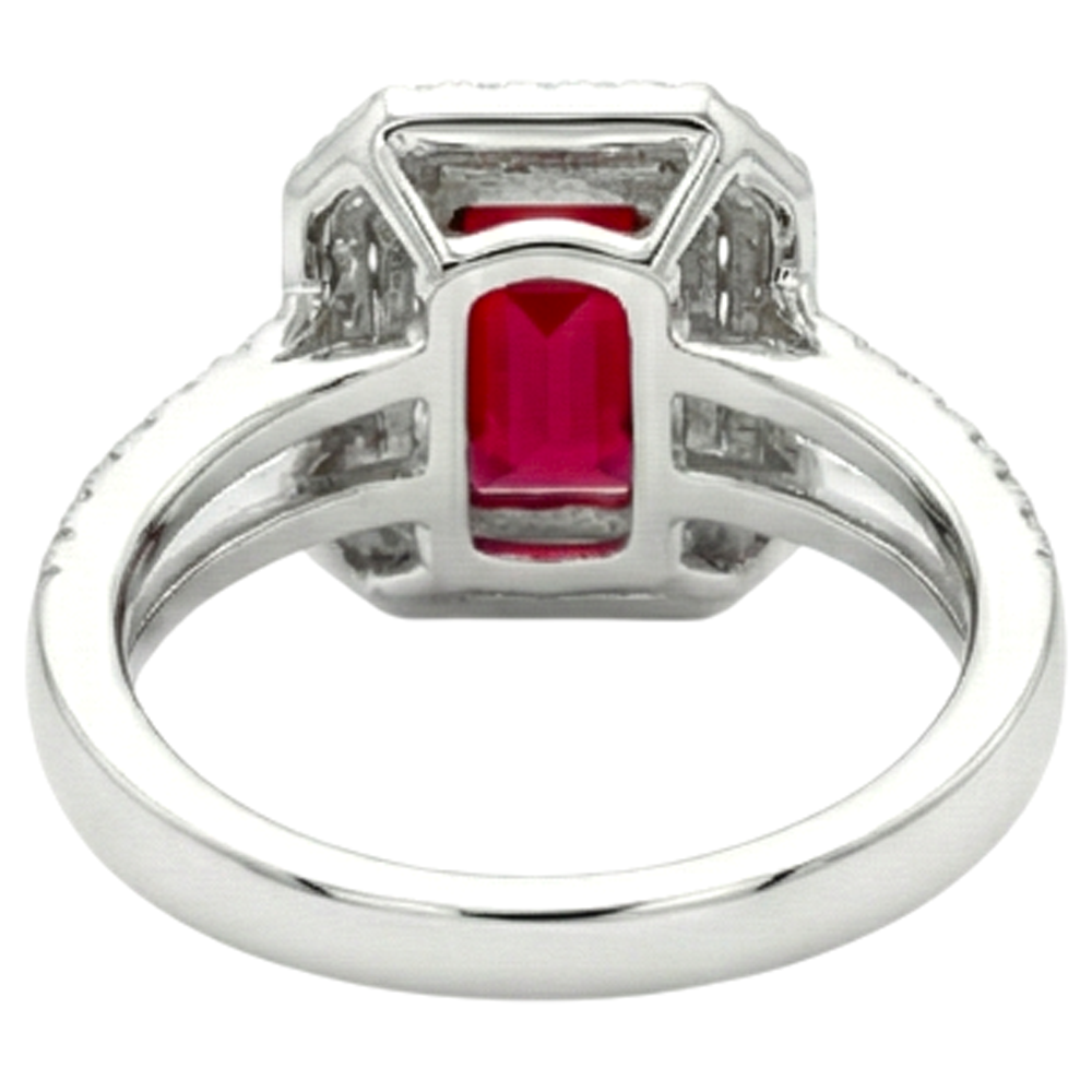 5 Carats Emerald Cut Ruby And Natural Earth Mined Diamond Ring White Gold 14K Jewellery
