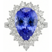 5 Carats Halo Pear Tanzanite & Natural Earth Mined Diamond Engagement Ring