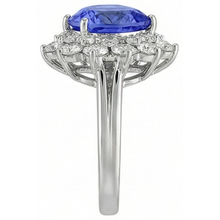 5 Carats Halo Pear Tanzanite & Natural Earth Mined Diamond Engagement Ring