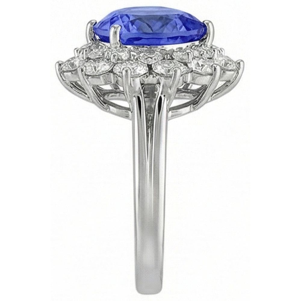 5 Carats Halo Pear Tanzanite & Natural Earth Mined Diamond Engagement Ring