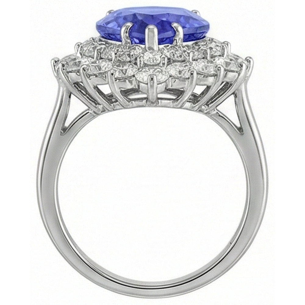 5 Carats Halo Pear Tanzanite & Natural Earth Mined Diamond Engagement Ring