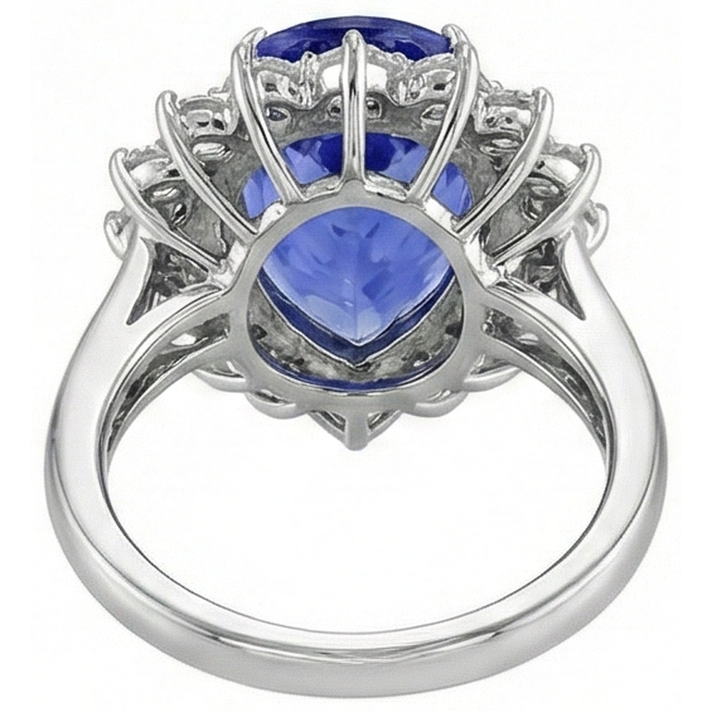 5 Carats Halo Pear Tanzanite & Natural Earth Mined Diamond Engagement Ring