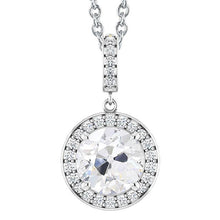 5 Carats Halo Real Natural Earth Mined Diamond Pendant Round Old Mine Cut White Gold 14K