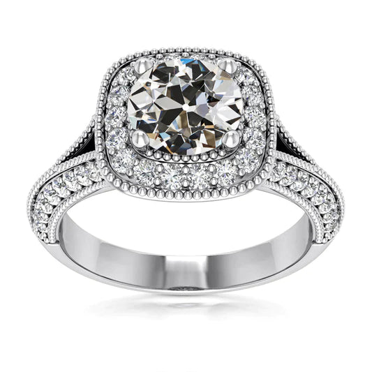 5 Carats Halo Round Old Miner Natural Diamond Ring Milgrain Shank Jewelry