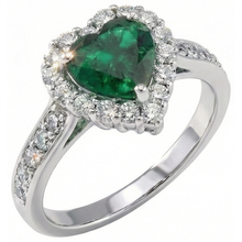 5 Carats Heart Cut Green Emerald And Natural Earth Mined DIAMOND ( NOT LAB GROWN ) Ring White 14K
