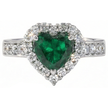5 Carats Heart Cut Green Emerald And Natural Earth Mined DIAMOND ( NOT LAB GROWN ) Ring White 14K