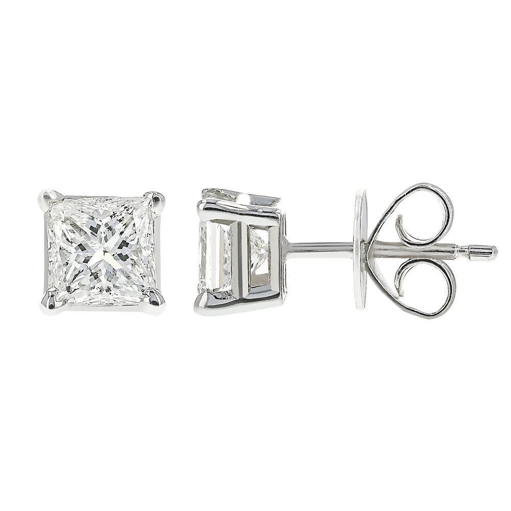 5 Carats Princess Cut Natural Earth Mined Diamond Women Studs Earrings White Gold