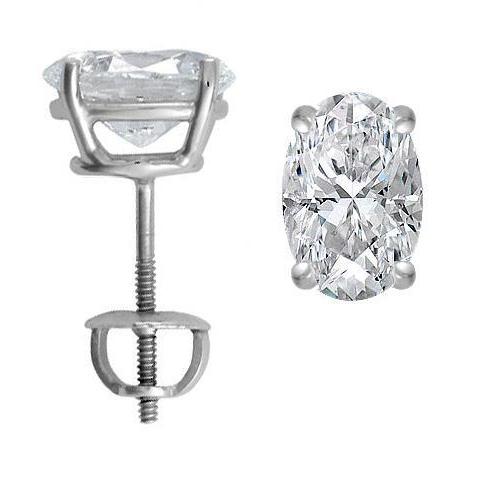 5 Carats Prong Set Oval Cut Real Diamond Stud Earring Pair White Gold 14K