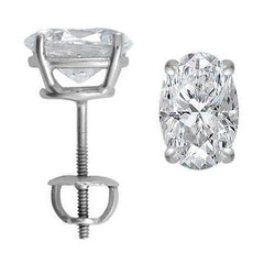 5 Carats Prong Set Oval Cut Natural Earth Mined Diamond Stud Earring Pair White Gold 14K