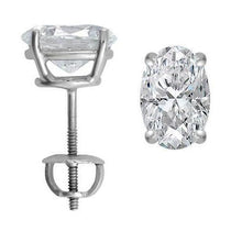 5 Carats Prong Set Oval Cut Real Diamond Stud Earring Pair White Gold 14K