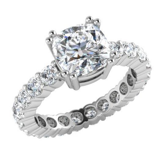 5 Carats Real Diamond Ring Cushion Cut White Gold 14K