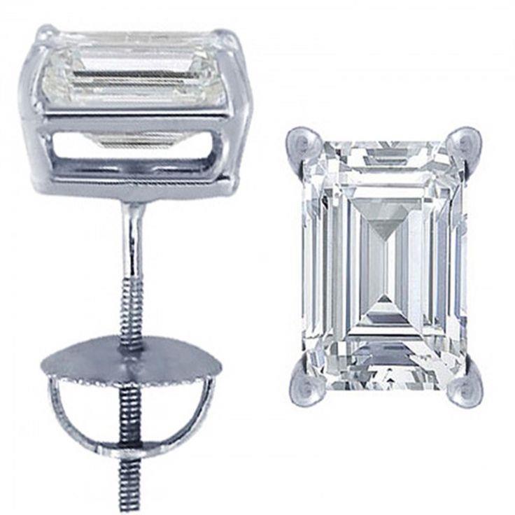 5 Carats Real Emerald Cut Diamond Stud Women Earring White Gold Jewelry New