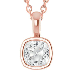 5 Carats Rose Gold Cushion Old Cut Bezel Real Diamond Pendant With Bail 14K