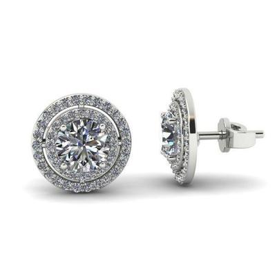 5 Carats Round Cut Double Halo Real Diamond Stud Earrings White Gold 14K