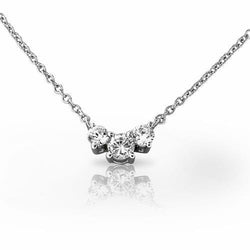 5 Carats Round Cut Genuine Diamond Three Stone Necklace White Gold 14K