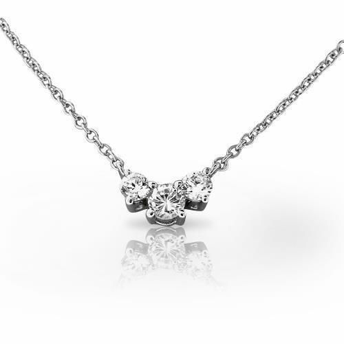 5 Carats Round Cut Genuine Diamond Three Stone Necklace White Gold 14K