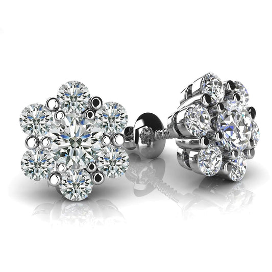 5 Carats Round Natural Diamond Flower Shape Women Stud Halo Earrings