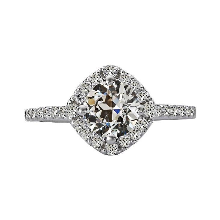 5 Carats Round Old Mine Cut Real Natural Earth Mined Diamond Halo Engagement Ring