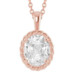 5 Carats Solitaire Real Natural Earth Mined Diamond Slide Pendant Oval Old Miner With Chain