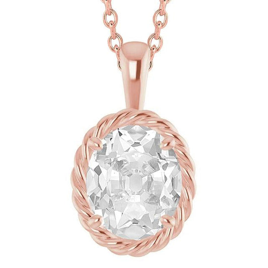 5 Carats Solitaire Real Diamond Slide Pendant Oval Old Miner With Chain