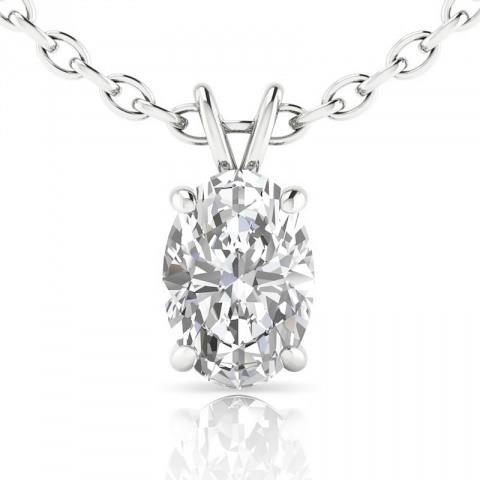 5 Ct Big Sparkling Oval Cut Prong Set Real Diamond Pendant Necklace
