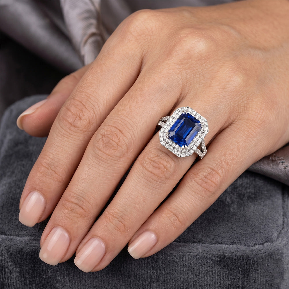5 Ct. Blue Sapphire With Natural Earth Mined DIAMOND ( NOT LAB GROWN ) Ring Solitaire With Accents Jewellery