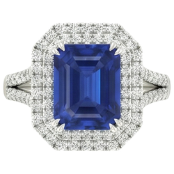 5 Ct. Blue Sapphire With Natural Earth Mined DIAMOND ( NOT LAB GROWN ) Ring Solitaire With Accents Jewellery