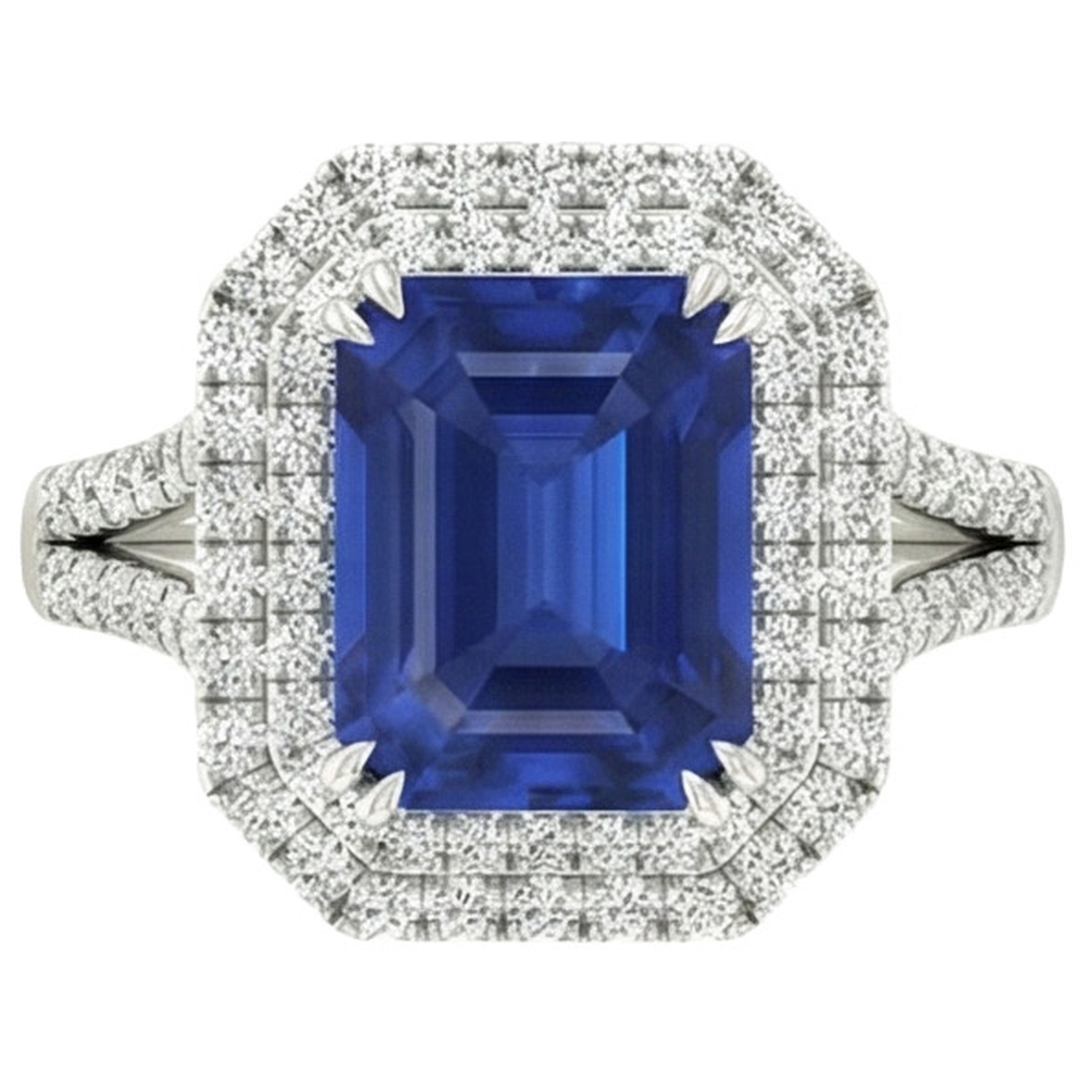 5 Ct. Blue Sapphire With Natural Earth Mined DIAMOND ( NOT LAB GROWN ) Ring Solitaire With Accents Jewellery