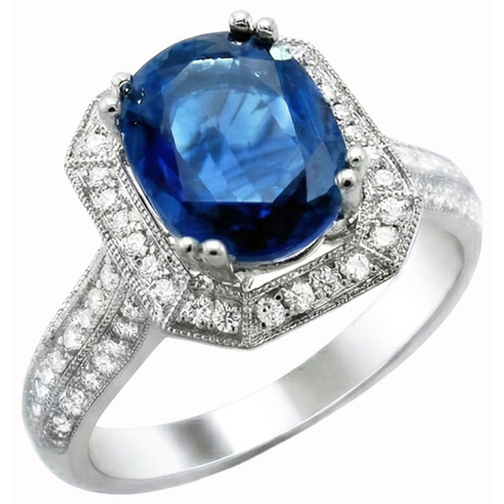 5 Ct. Ceylon Sapphire With Natural Earth Mined DIAMOND ( NOT LAB GROWN )s Engagement Ring White Gold 14K