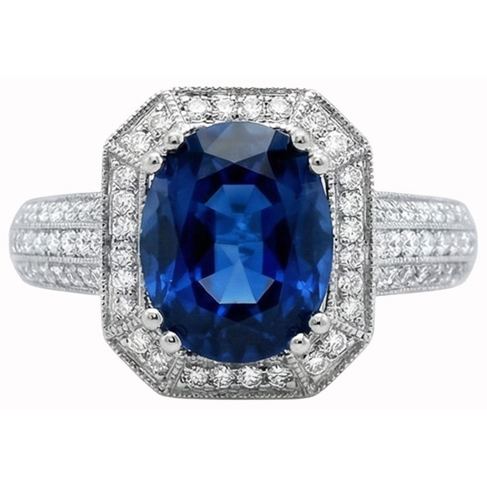 5 Ct. Ceylon Sapphire With Natural Earth Mined DIAMOND ( NOT LAB GROWN )s Engagement Ring White Gold 14K