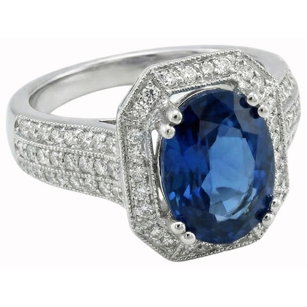 5 Ct. Ceylon Sapphire With Natural Earth Mined DIAMOND ( NOT LAB GROWN )s Engagement Ring White Gold 14K