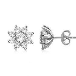 5 Ct Gorgeous Round Cut Real Diamonds Flower Style Studs Halo Earring