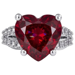 5 Ct Prong Set Red Heart Cut Ruby With Natural Earth Mined Diamond Ring White Gold 14K