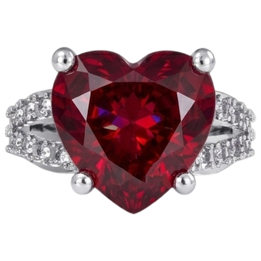 5 Ct Prong Set Red Heart Cut Ruby With Natural Earth Mined Diamond Ring White Gold 14K