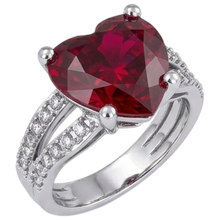 5 Ct Prong Set Red Heart Cut Ruby With Natural Earth Mined Diamond Ring White Gold 14K