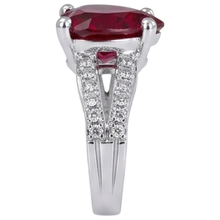 5 Ct Prong Set Red Heart Cut Ruby With Natural Earth Mined Diamond Ring White Gold 14K