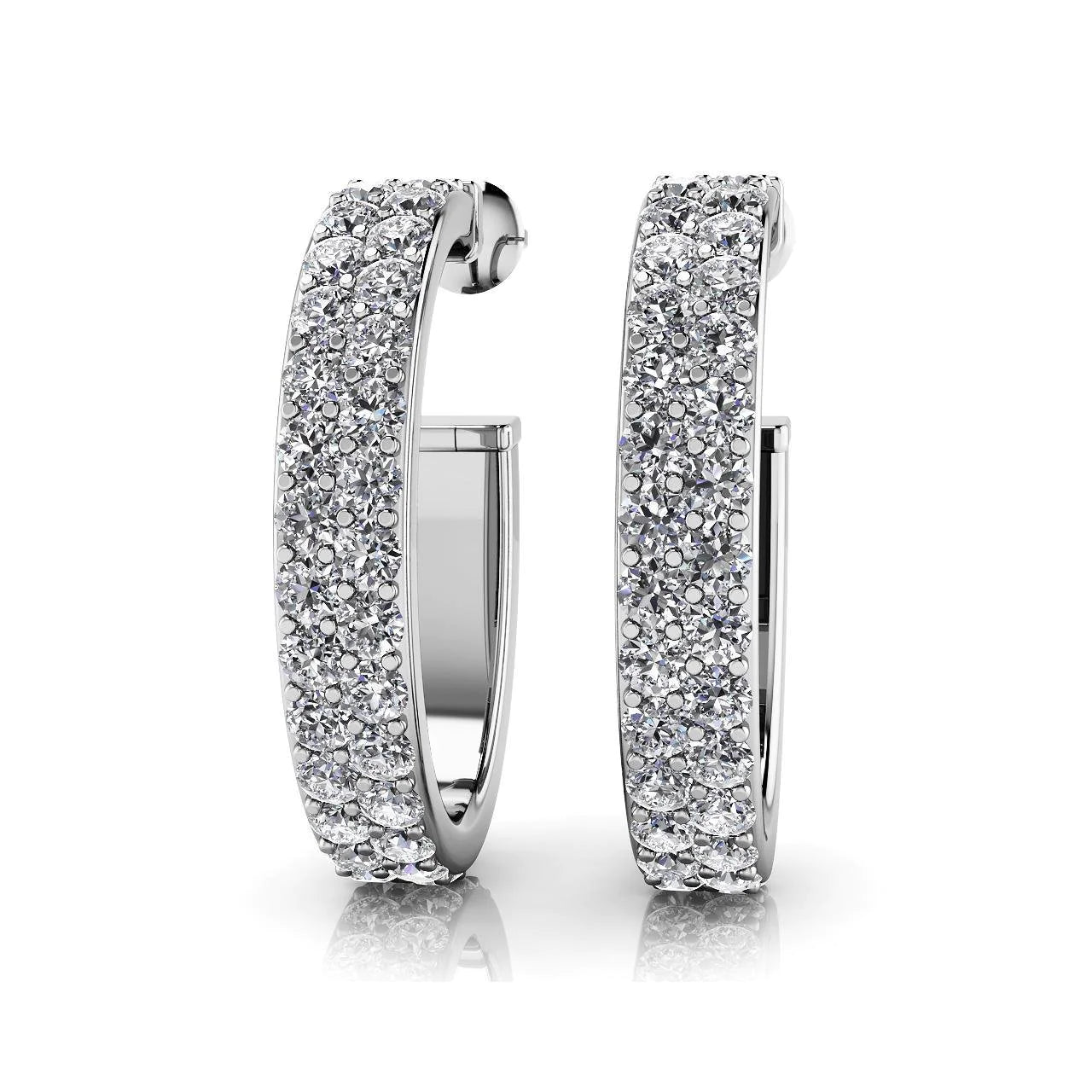 5 Ct Round Brilliant Double Row Real Diamonds Hoop Earrings White Gold