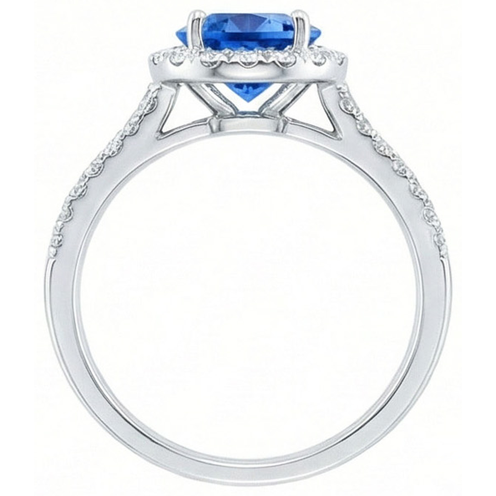 5 Ct Round Ceylon Sapphire With Natural Earth Mined DIAMOND ( NOT LAB GROWN )s Ring White Gold 14K