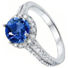 5 Ct Round Ceylon Sapphire With Natural Earth Mined DIAMOND ( NOT LAB GROWN )s Ring White Gold 14K