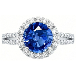 5 Ct Round Ceylon Sapphire With Natural Earth Mined DIAMOND ( NOT LAB GROWN )s Ring White Gold 14K
