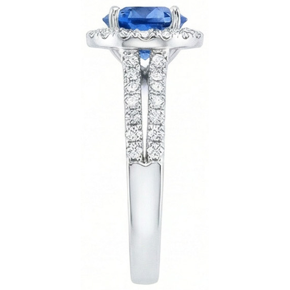 5 Ct Round Ceylon Sapphire With Natural Earth Mined DIAMOND ( NOT LAB GROWN )s Ring White Gold 14K