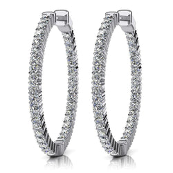 5 Ct Round Cut Real Natural Earth Mined Diamonds Hoop Earrings Women 14K White Gold Gorgeous