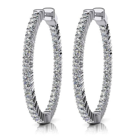5 Ct Round Cut Real Diamonds Hoop Earrings Women 14K White Gold Gorgeous
