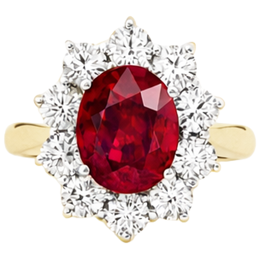 5 Ct Round Cut Ruby With Natural Earth Mined Diamonds Ring 14K Gold
