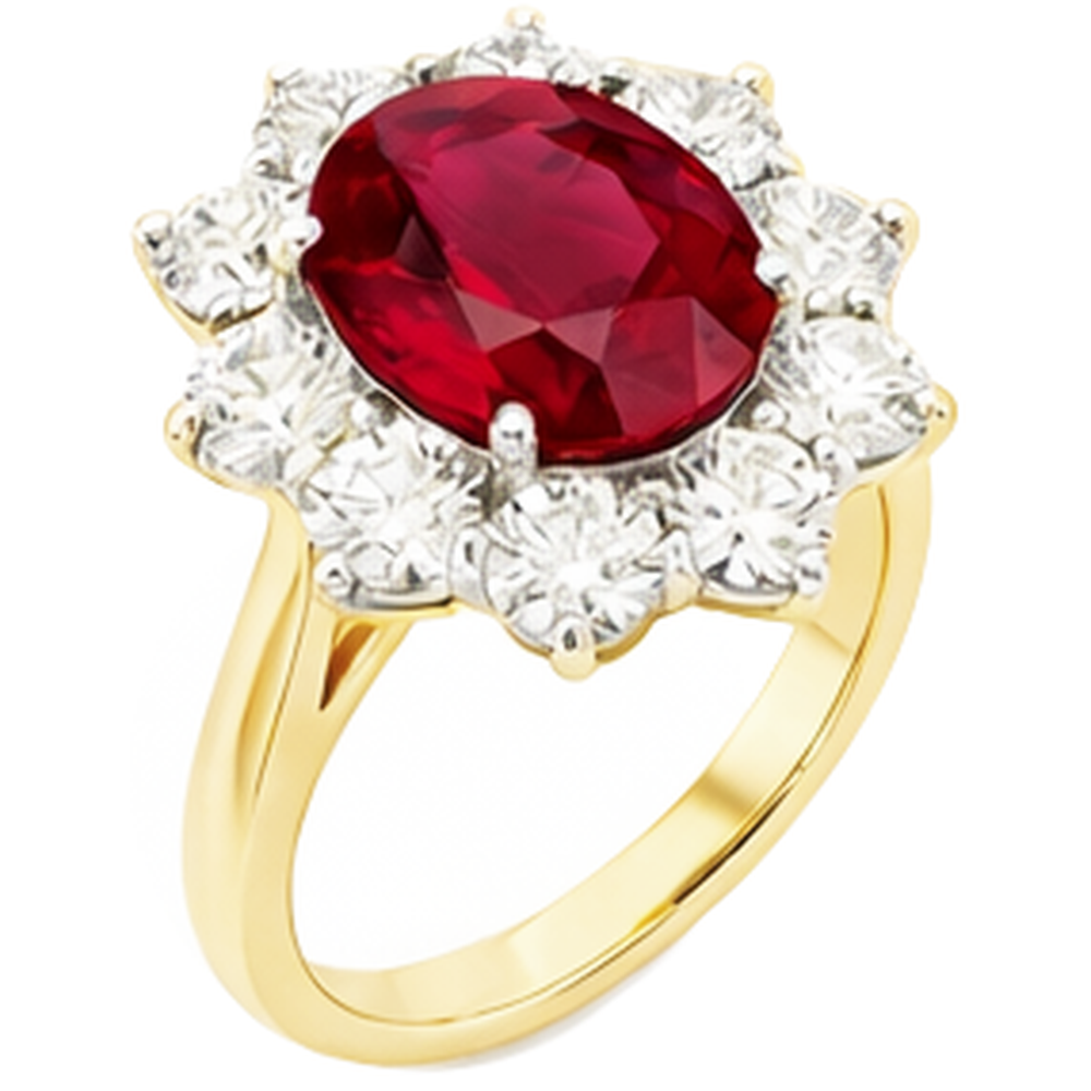 5 Ct Round Cut Ruby With Natural Earth Mined Diamonds Ring 14K Gold