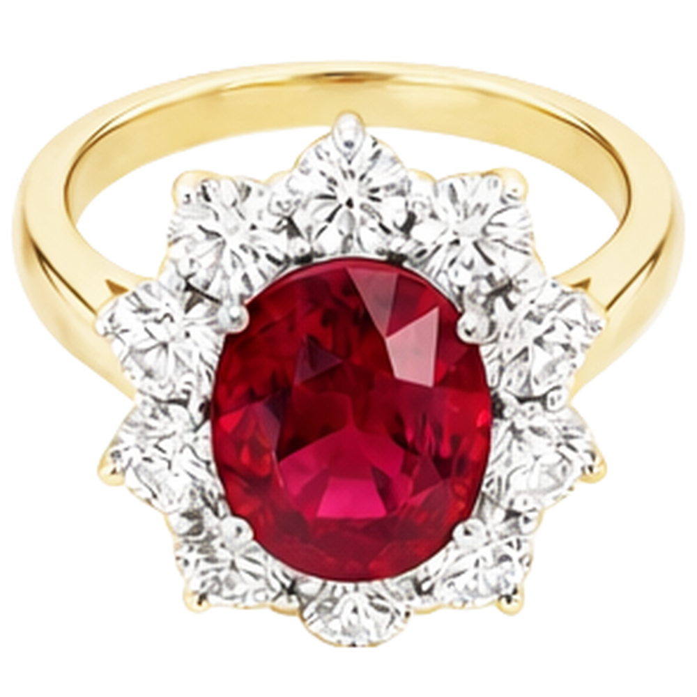 5 Ct Round Cut Ruby With Natural Earth Mined Diamonds Ring 14K Gold