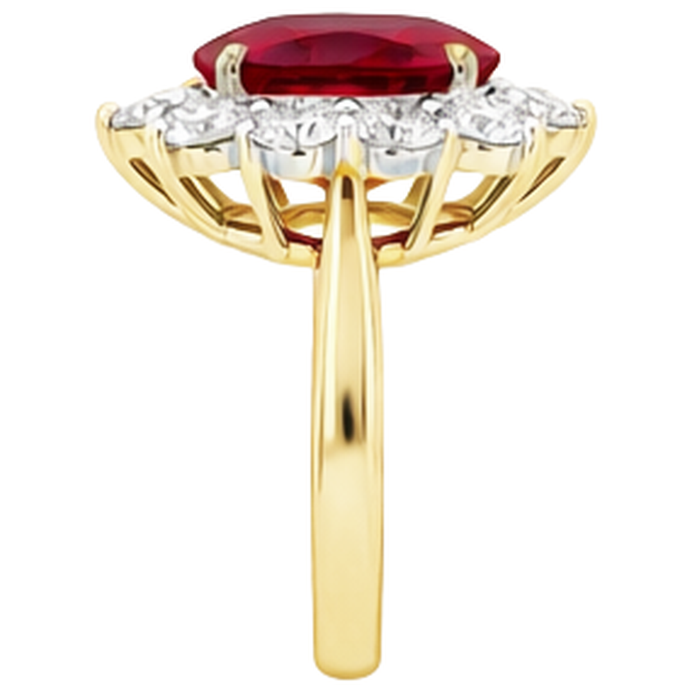 5 Ct Round Cut Ruby With Natural Earth Mined Diamonds Ring 14K Gold
