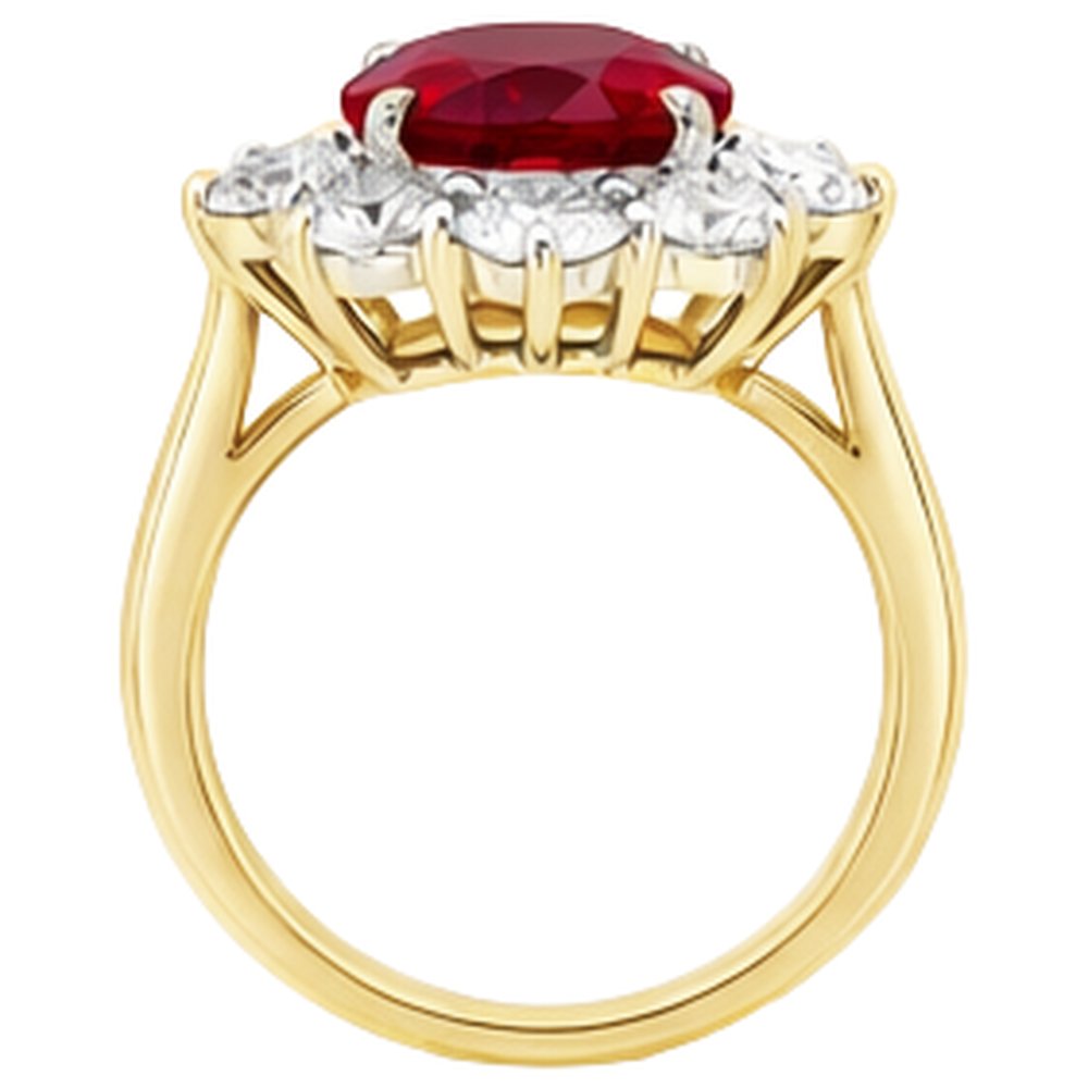 5 Ct Round Cut Ruby With Natural Earth Mined Diamonds Ring 14K Gold