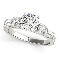 5 Stone Engagement Fancy Ring Round & Baguettes 3.0 Carat Real Diamond WG 14K