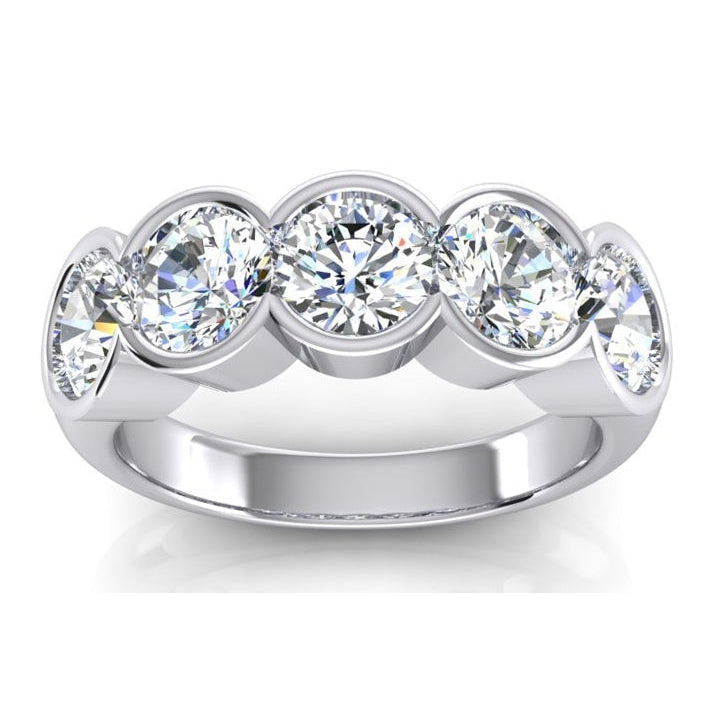 5 Stone Half Bezel Real Round Diamond Band 3 Carats